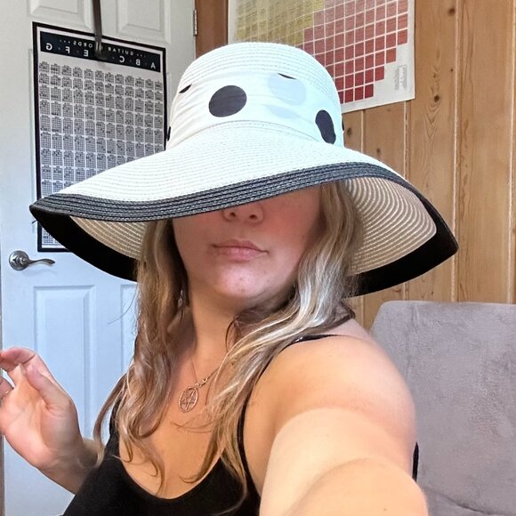 Black and White Polka Dot Straw hat - Picture 1 of 4